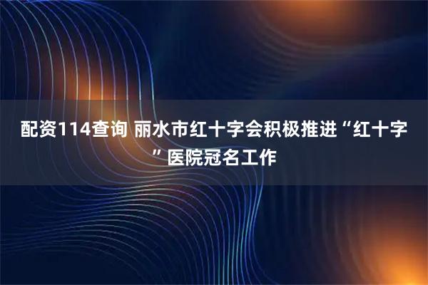配资114查询 丽水市红十字会积极推进“红十字”医院冠名工作